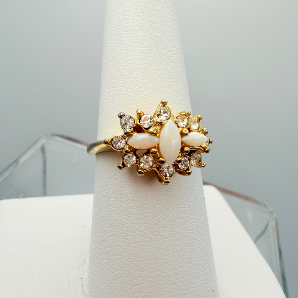 RS Stacking Band Ring Womens Size 7 Gold 18KGE Etched Floral Vintage Good